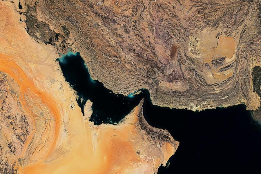 Topical map depicting the Strait of Hormuz
