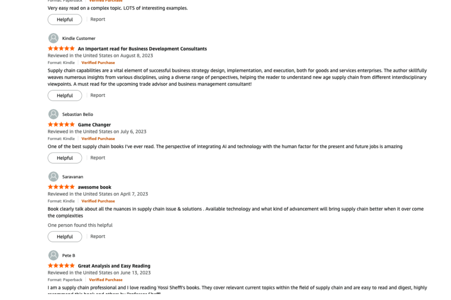 Amazon screenshot of five star reviews